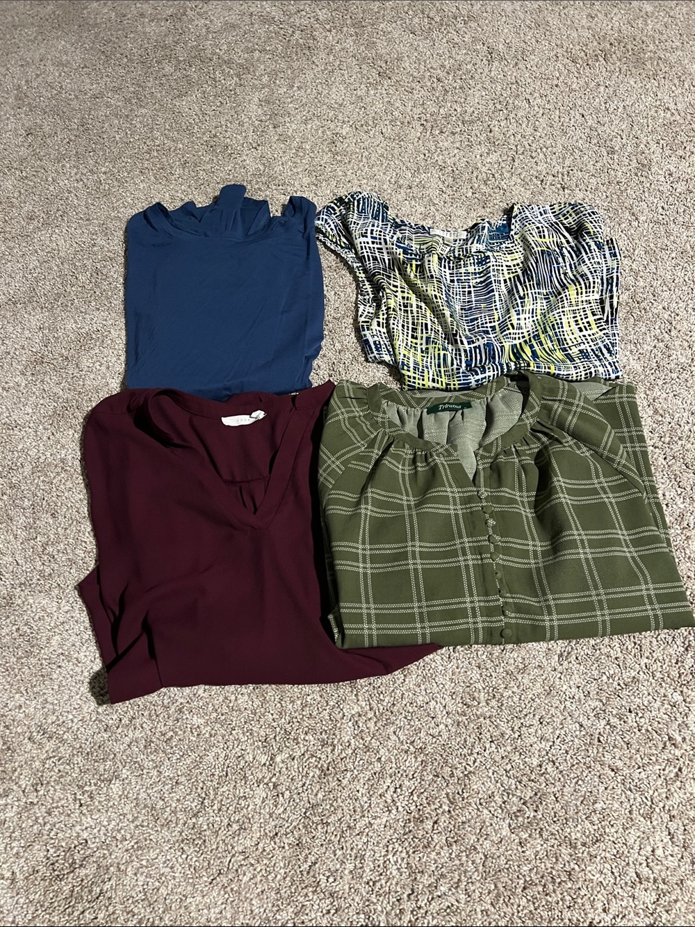 Lot of 4 Women's Tops - Blue, Multi, Burgundy, Green Plaid